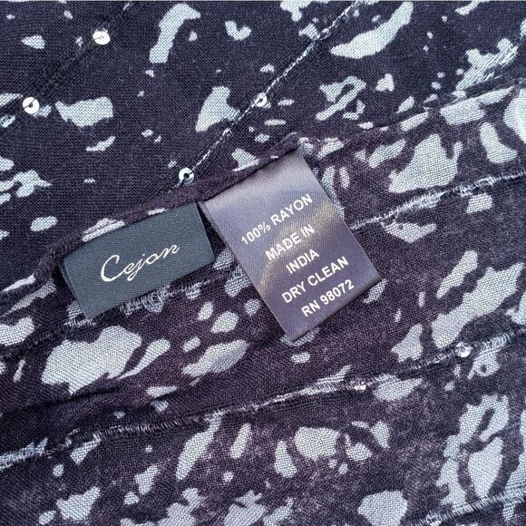 Cejon ColorBlock Gray Black Metalic Dots Fringe Rayon Women's Scarf 17"×34" - Picture 6 of 8